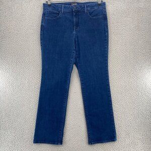 NYDJ Jeans Womens 14 Petite Marilyn Blue Dark Wash Straight Lift Tuck Stretch
